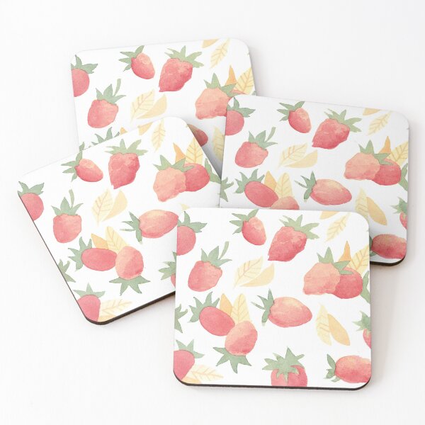 Strawberries Summer Vibe // Simple Watercolors Coasters (Set of 4)
