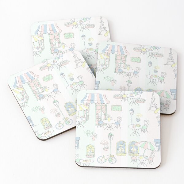 Item preview, Parisian sidewalk cafes in pastel shades designed and sold by FlixyDoodles.
