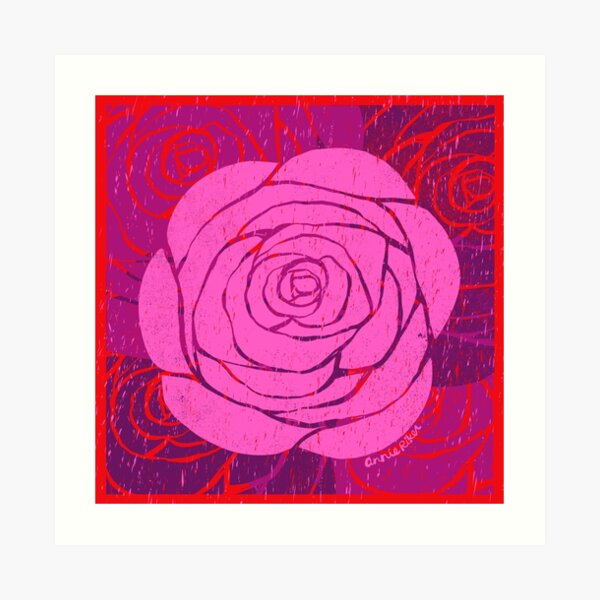 Rose Woodblock Print Art Print