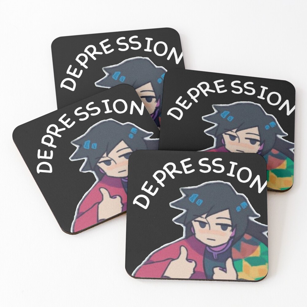 Fight against depression black background Coasters (Set of 4)