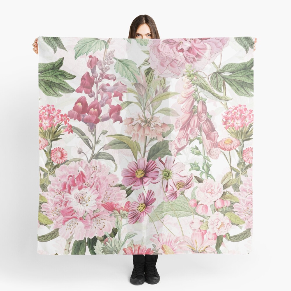 Vintage Pink Springflower Meadow Scarf