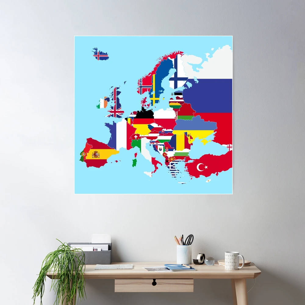Map Of Europe With Flags Display Poster Map Of Europe Flags Of Europe
