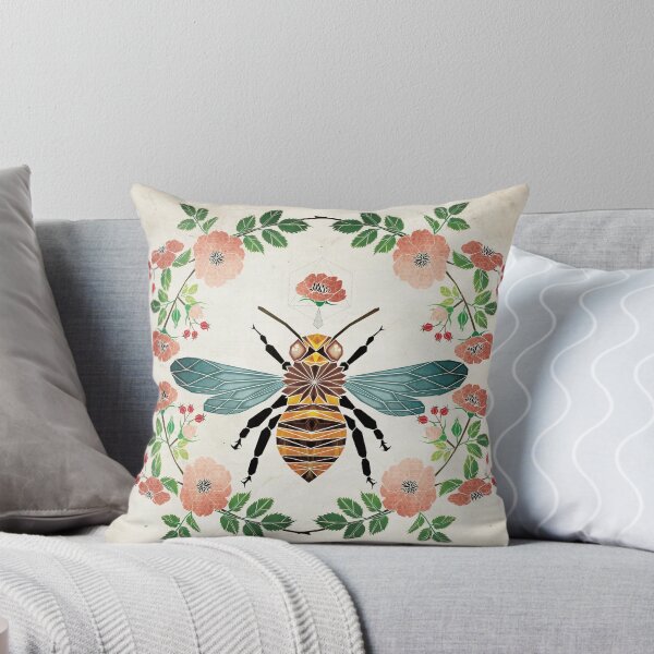 botanic bee Throw Pillow