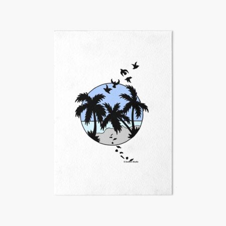 Palm Trees, Birds and Blue Sunset Art Board Print