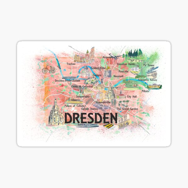 Item preview, Dresden Saxony Germany Illustrated Map with Main Roads Landmarks and Highlights designed and sold by artshop77.