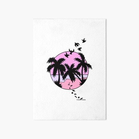 Palm Trees, Birds, and Pink Sunset Art Board Print