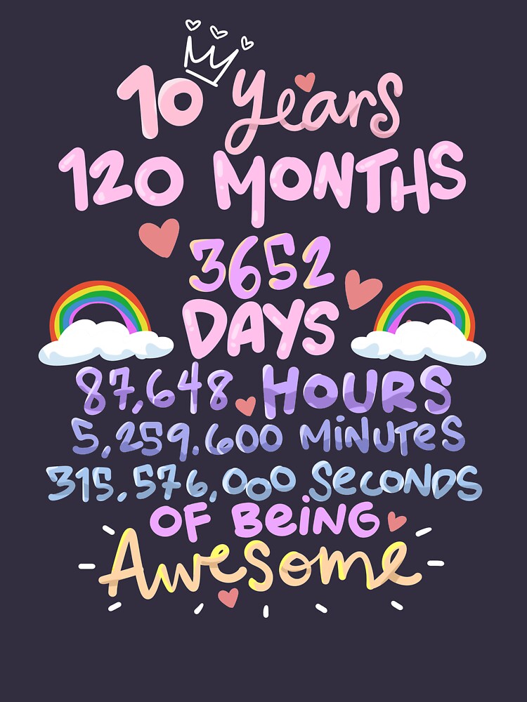 10 Years 120 Months Of Being Awesome Birthday T Shirt By Groovezero