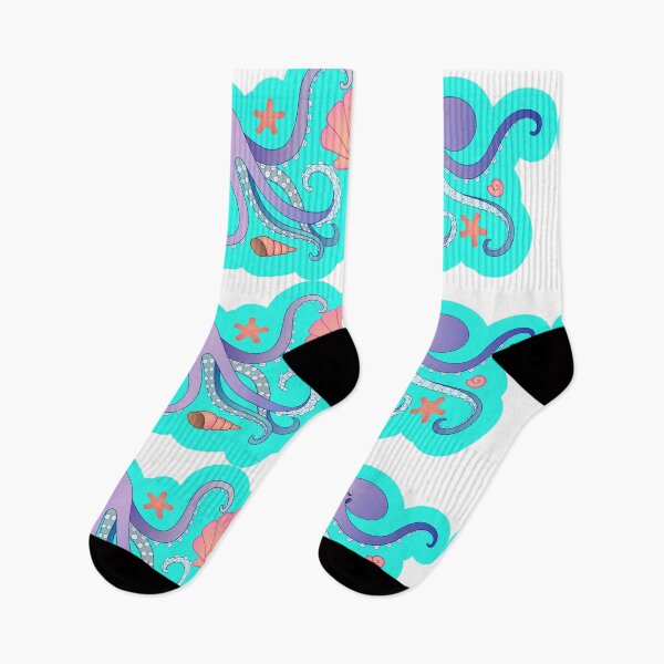 Item preview, Sea cartoon print with octopus, scallop shell with a pearl, starfish and shells.  designed and sold by DisaAnna.