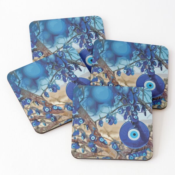 Watercolor of Tree Decorated with Nazars Coasters (Set of 4)