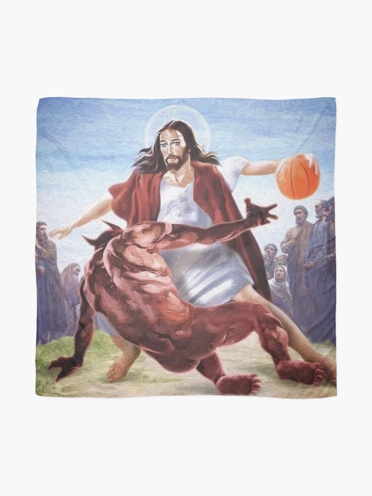 Thumbnail 2 of 3, Scarf, Jesus vs Satan in Basketball designed and sold by Nathan31.