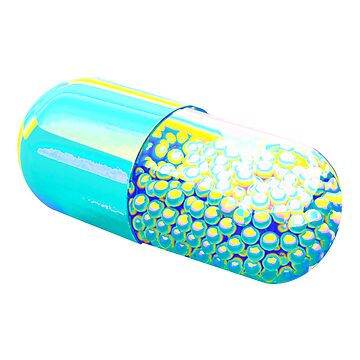 Artwork thumbnail, Blue Holographic Capsule On Chartreuse background by dinaaaaaah