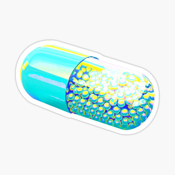 Blue Holographic Capsule On Chartreuse background Sticker