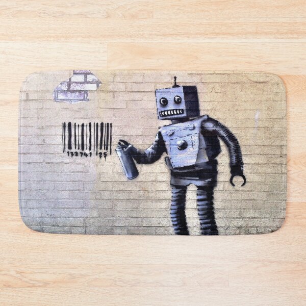 Aperçu de l'œuvre Banksy Robot Barcode Graffiti créée et vendue par Stephen Chambers / The Pop Art Factory.