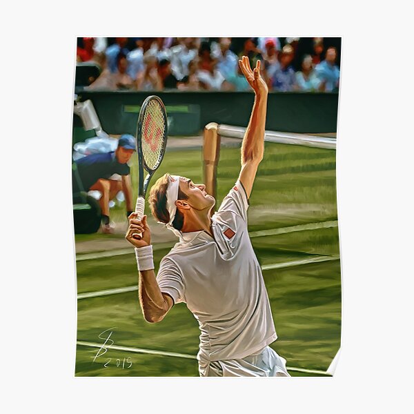 Roger Federer dient bei Wimbledon 2019. Digital Artwork Print Poster. Kunstgeschenk für Tennisfans. Poster