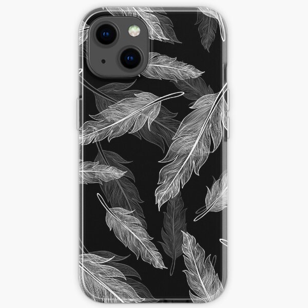 Black and white feathers pattern  iPhone Soft Case