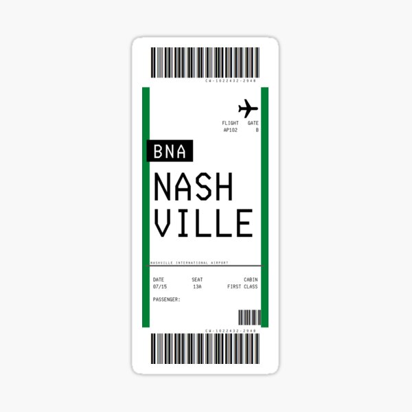 Nashville Boarding Pass Sticker