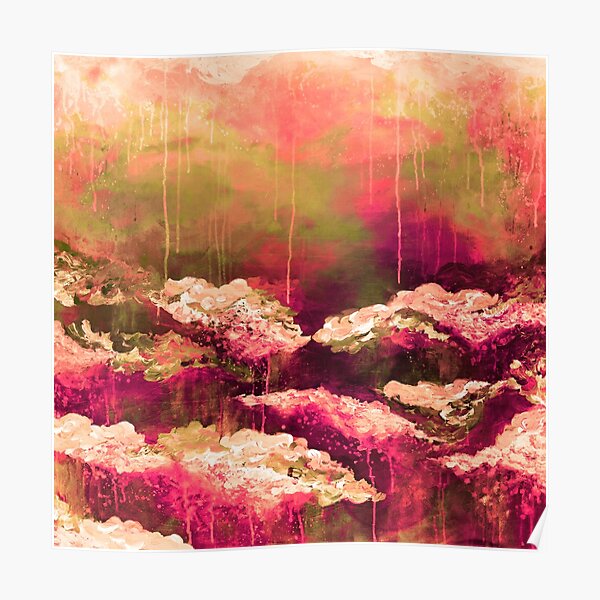 ITS A ROSE COLORED LIFE Floral Hot Pink Marsala Olive Green Flowers Abstract Acrylic Painting Fine Art Poster