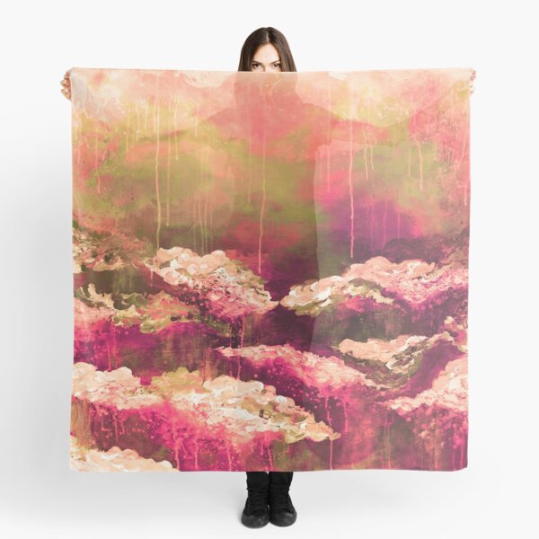 ITS A ROSE COLORED LIFE Floral Hot Pink Marsala Olive Green Flowers Abstract Acrylic Painting Fine Art Scarf