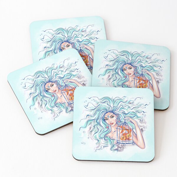Item preview, Mermaid with a goldfish designed and sold by JeniLoArt.