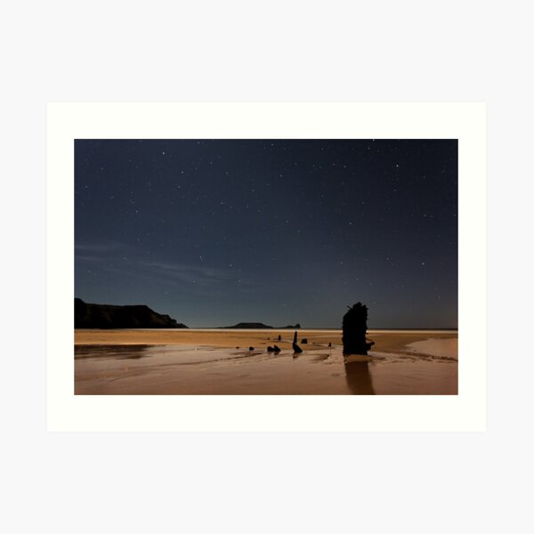 Helvetia Wreck and Worms Head, Rhossili Bay, Gower, Wales ` Art Print