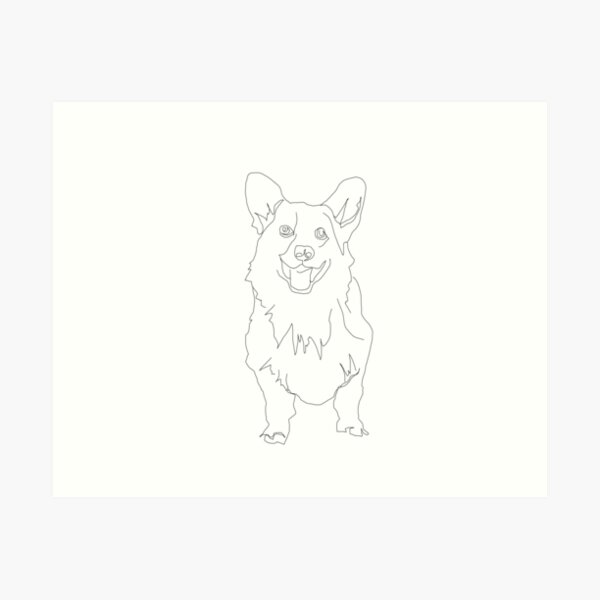Corgi print line art Art Print
