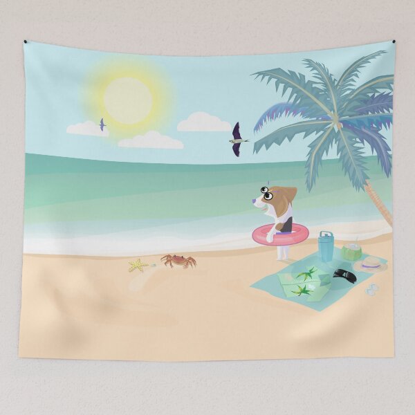 Item preview, Beagle dog wear swim ring on beach prepare to play water in sea. designed and sold by hadkhanong.