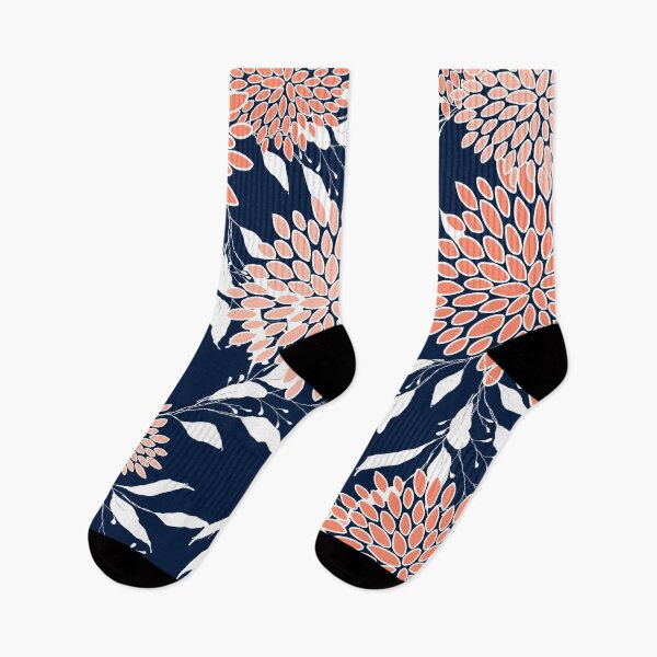 Item preview, Floral and Leaves Pattern, Navy, Coral and White designed and sold by meggydesigns.