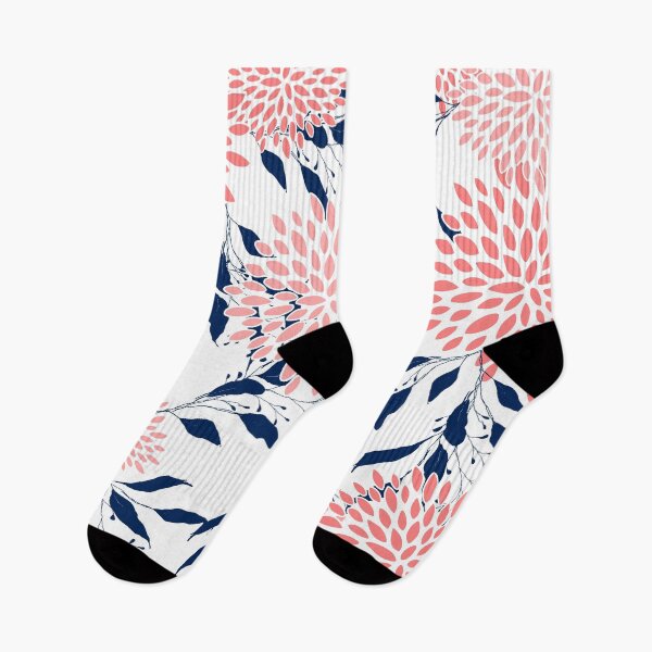Item preview, Floral and Leaf Pattern, Navy Blue, Pink and White designed and sold by meggydesigns.