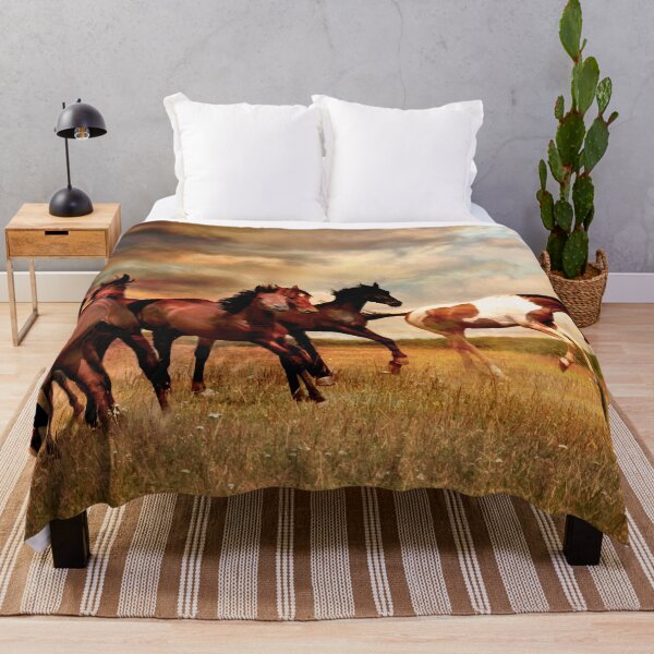 Wild Horses On The Prairie Throw Blanket