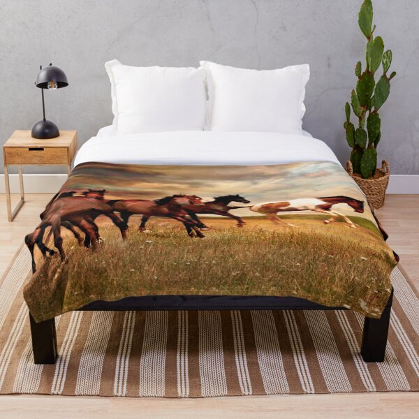 Wild Horses On The Prairie Throw Blanket