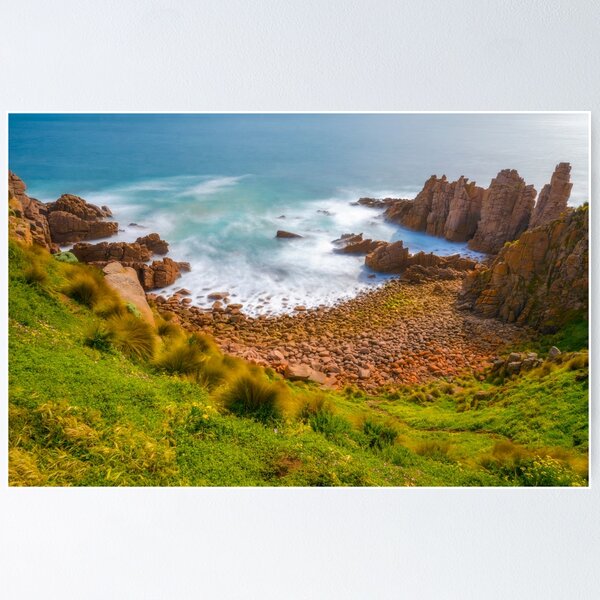Item preview, Slow moving waves crashing on a beach with mysterious rock formations designed and sold by DesignBoard Photography.