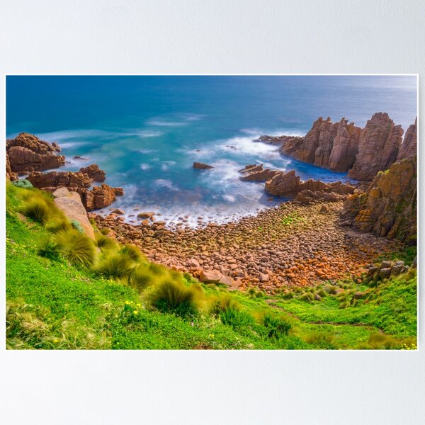 Item preview, Slow moving waves crashing on a beach with mysterious rock formations designed and sold by DesignBoard Photography.