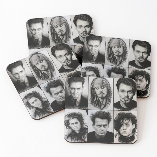 Johnny Depp Pencil \ charcoal collection Coasters (Set of 4)