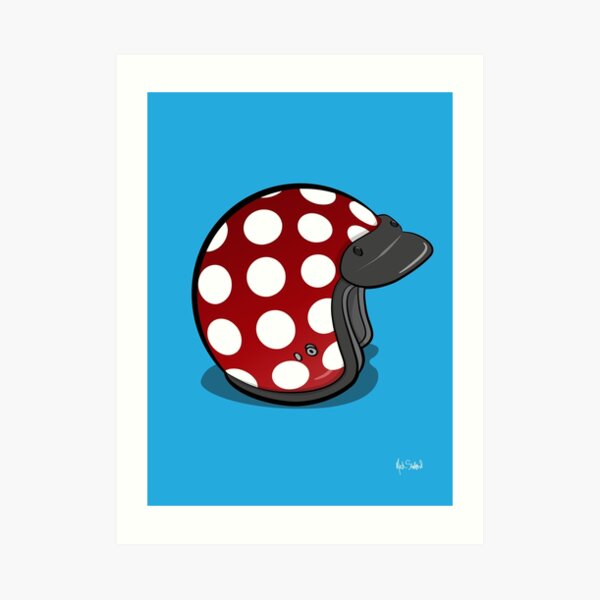 Retro Mod Crash Helmet - Polka Dot (red) Art Print