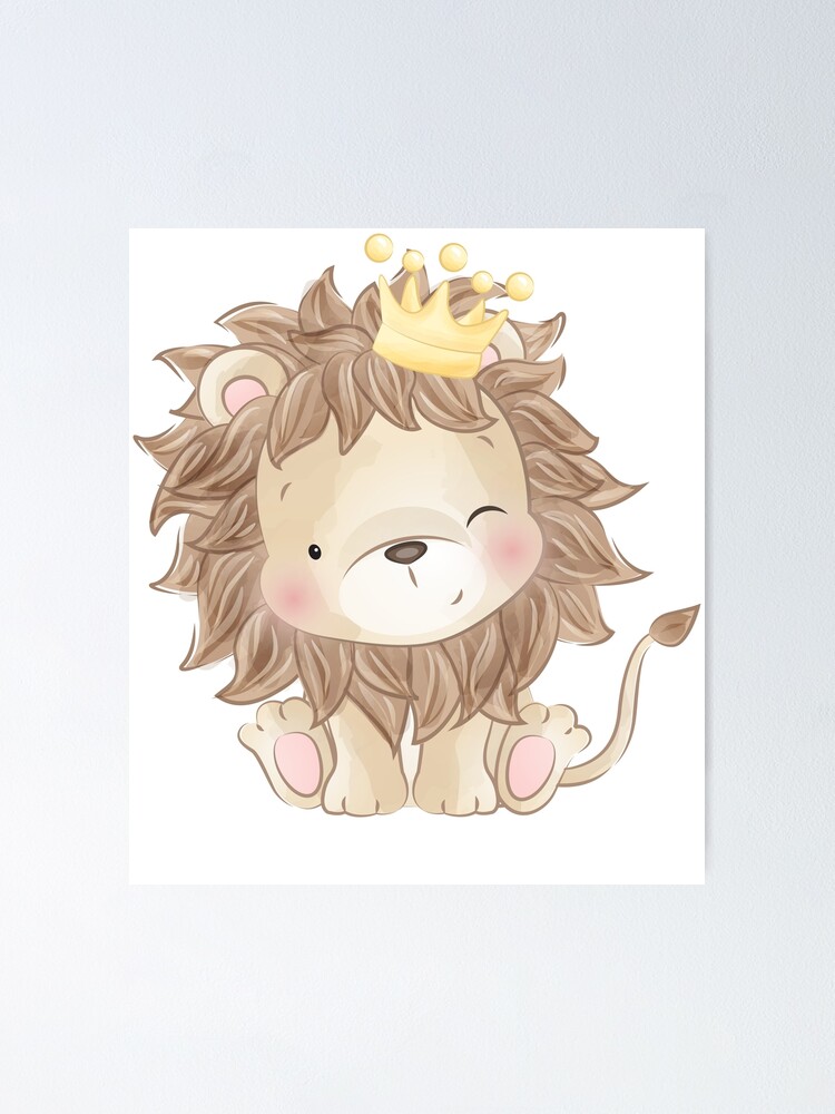 Poster Bebe Lion Portant La Couronne Du Roi Lion Roi De La Jungle Par Rcmorigami Redbubble