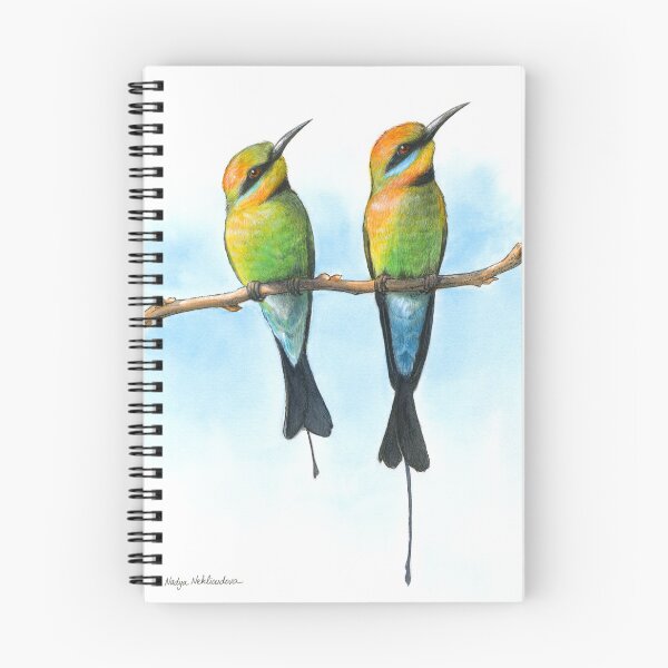 Item preview, Rainbow Bee-Eaters Watercolour Design - Blue Background designed and sold by Nadya Neklioudova.