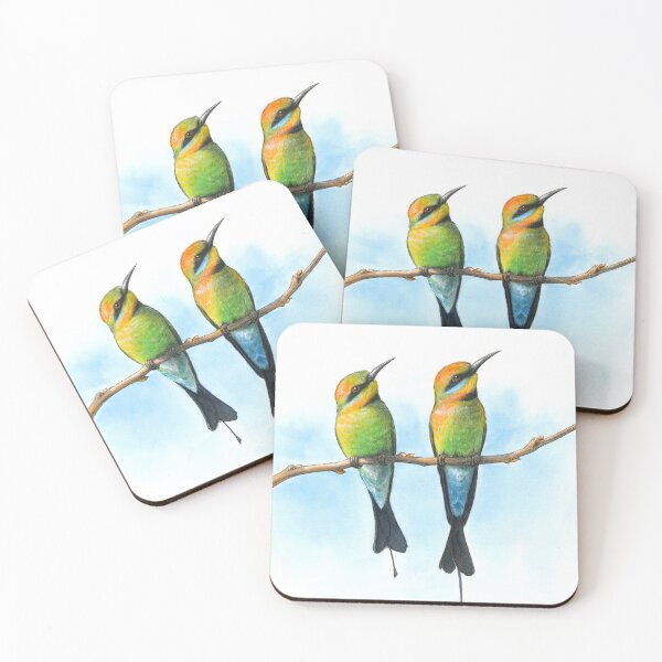 Item preview, Rainbow Bee-Eaters Watercolour Design - Blue Background designed and sold by Nadya Neklioudova.