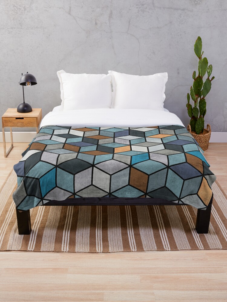 Colorful Concrete Cubes Blue Grey Brown Throw Blanket By Zoltanratko Redbubble