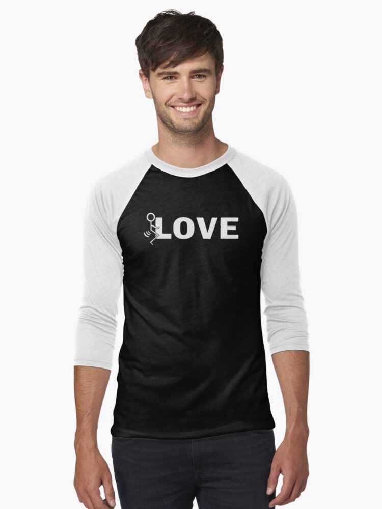 Thumbnail 1 of 3, Baseball ¾ Sleeve T-Shirt, Fuck love stick figure designed and sold by Teecha.