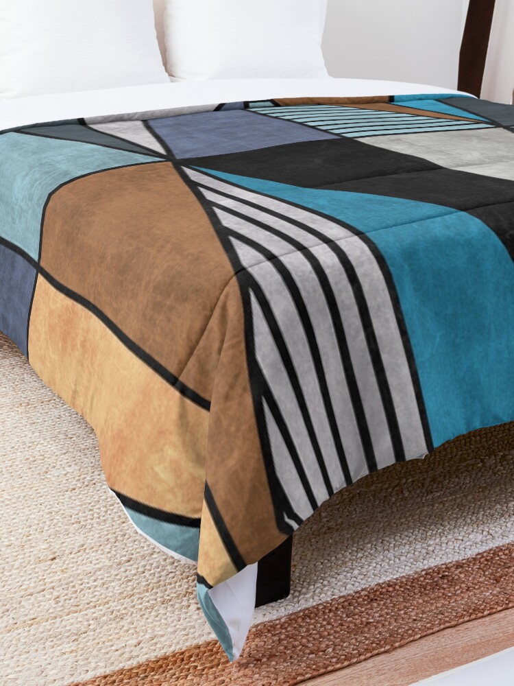 Alternate view of Colorful Concrete Triangles - Blue, Grey, Brown Comforter