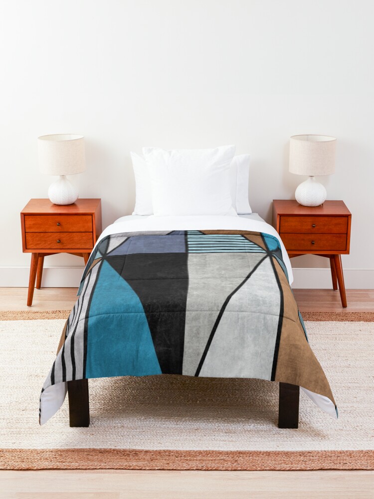 Alternate view of Colorful Concrete Triangles - Blue, Grey, Brown Comforter