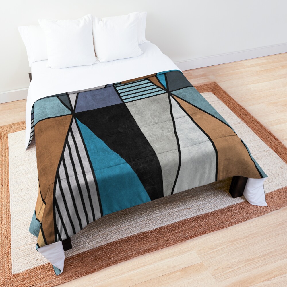 Colorful Concrete Triangles - Blue, Grey, Brown Comforter