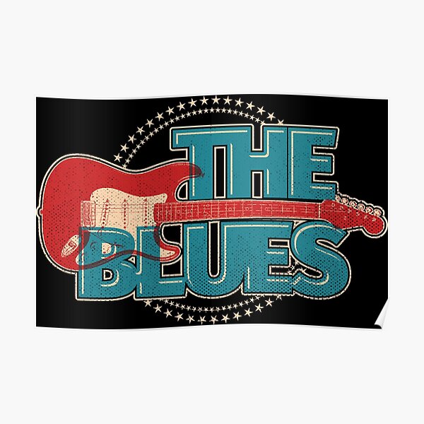Vintage Style Blues Guitar With Stars Poster