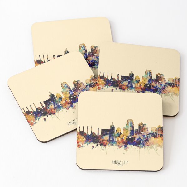 CityScape Designs Kansas City Skyline Wooden Coaster Set – Made in KC