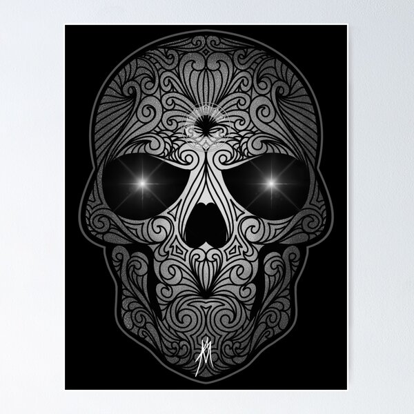Black And White Filigree Skull Print