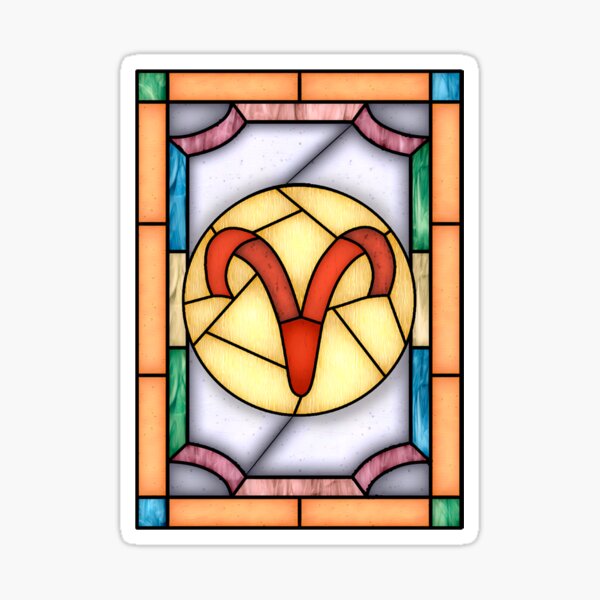 Aries oblong stained glass window Sticker