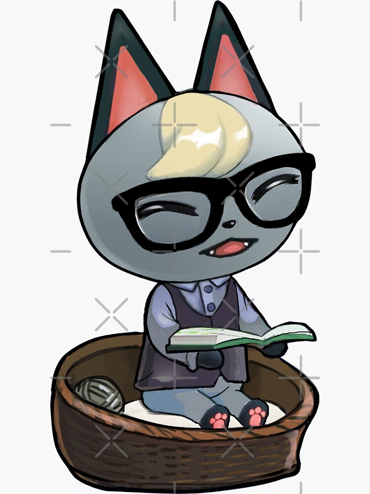 Download "Animal Crossing Raymond sitting on cat bed" Sticker by catifex | Redbubble