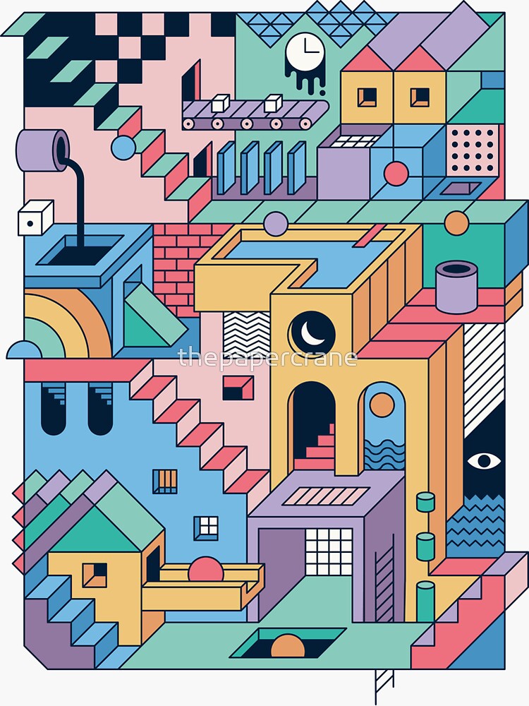 Thumbnail 3 of 3, Sticker, 80's Escher designed and sold by thepapercrane.