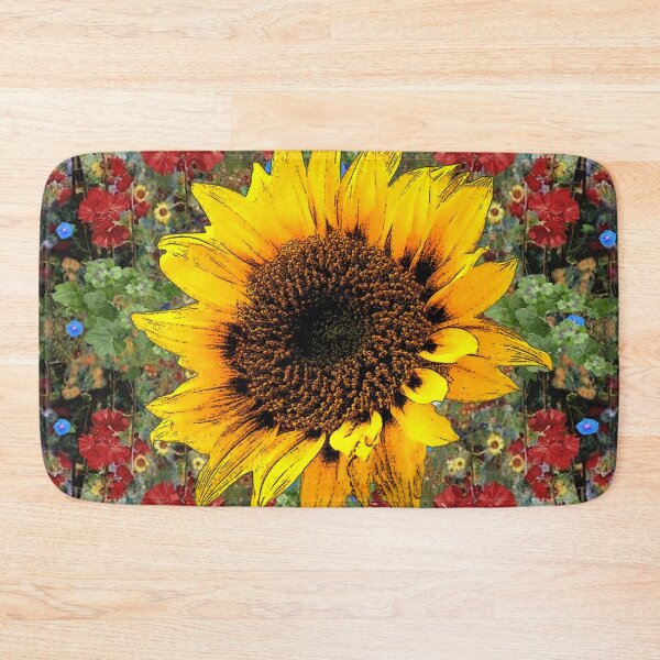 Item preview, YELLOW SUNFLOWERS IN RED GERANIUM GARDEN designed and sold by sharlesart.
