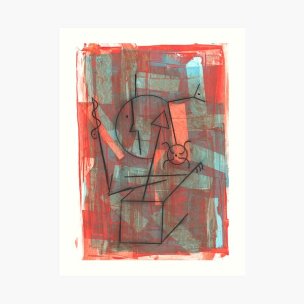 The Man Works by Claude S. | Acrylic and Ink on Paper | Modern Dada | Emotional Surrealism Art Print